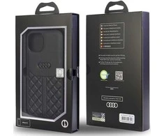 Audi Genuine Leather Apple iPhone 11 / Xr 6.1″ juodos spalvos kietas dėklas AU-TPUPCIP11R-Q8/D1-BK