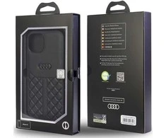 Audi Genuine Leather Apple iPhone 12 / 12 Pro 6.1″ juodos spalvos kietas dėklas AU-TPUPCIP12 P-Q8/D1-BK