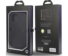 Audi Synthetic Leather Apple iPhone 12 / 12 Pro 6.1″ juodos spalvos kietas dėklas AU-TPUPCIP12 P-TT/D1-BK