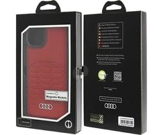 Audi Synthetic Leather MagSafe Apple iPhone 15 Plus / 14 Plus 6.7″ red kietas dėklas AU-TPUPCMIP15M-GT/