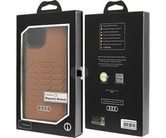 Audi Synthetic Leather MagSafe Apple iPhone 15 Plus / 14 Plus 6.7″ rudos spalvos kietas dėklas AU-TPUPCMIP15M-GT