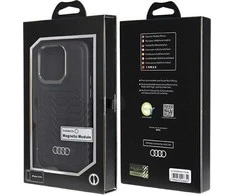 Audi Synthetic Leather MagSafe Apple iPhone 14 Pro 6.1″ juodos spalvos kietas dėklas AU-TPUPCMIP14P-GT/D3-BK