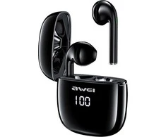 Bluetooth 5.0 TWS ausinės + AWEI įkrovimo stotelė (T28P) juodos spalvos