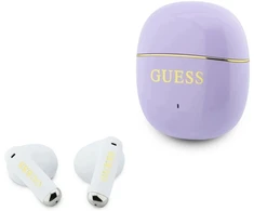 Guess Auksinė Line Glossy Classic Logo TWS belaidės ausinės violetinės spalvos