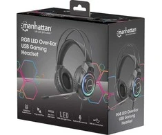 Ausinės Manhattan RGB LED Over-Ear USB Gaming ausnės, su laidu, USB-A Plug, Mikrofonas, Integrated Volume Control, 2.0m, Juodas, 180696