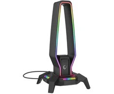 Rampage Stojak na ausinės IGRIS RGB USB, USB-C, juoda