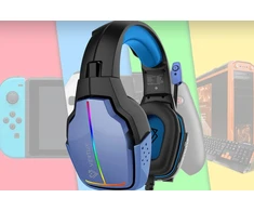 Ausinės Vertux Vertux Ausinės Pridengiančios ausis 3.5mm Havana Mėlynos 50mm LED USB RGB Pultelis