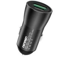 Automobilinis įkroviklis 18W 3A juodas DENMEN 3100mA dvigubas USB+PD QC3.0 DZ10