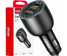 Automobilinis įkroviklis 2x USB-C + USB-A 12/24V 100W AMIO-04371