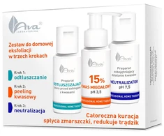 Ava Laboratorium Profesionalus namų terapijos rinkinys trijų žingsnių šveitimui namuose su migdolų rūgštimi