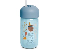 Suavinex Lighting Into The Forest gertuvė su šiaudeliu Mėlyna 340 ml