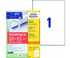 AVERY universalios etiketės 210x297 mm balta su Ultragrip +30% papildomo turinio (65 lapai)