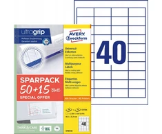 AVERY Universali etiketė 48,5x25,4 mm, balta su Ultragrip + 30% papildomo turinio - (65 lap. x 40 vnt.)