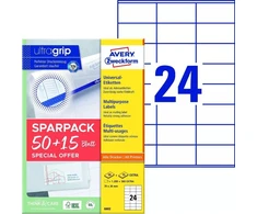 AVERY Etykiety universalus 70x36 mm balta med Ultragrip - (65 ark x 24 stk.)