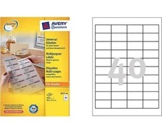 Lipnios etiketės Avery Zweckform, A4, 48,5x25,4mm, 40 etikečių lape, 100 lapų, baltos spalvos