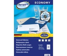 Lipnios etiketės Avery Europe, A4, 38x21,2mm, 65 etiketės lape, 100 lapų, baltos spalvos