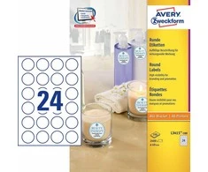Avery Lipnios etiketės Zweckform L3415, 40mm , A4, apvalios, 100 lapų, baltos spalvos
