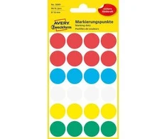 Lipdukai Avery Zweckform, apvalūs, Ø18mm, 96vnt pakuotėje, įvairių spalvų