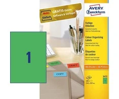 Lipnios etiketės Avery Zweckform, A4, 210x297mm, 1 etiketė lape, 100 lapų, žalios spalvos