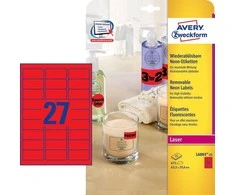 *Lipnios etiketės Avery Zweckform, A4, 63.5x29.6mm, 25 lapai, neoninės raudonos spalvos,