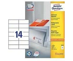Lipnios etiketės Avery Zweckform, A4, 105x42,3mm, 14 etikėčių lape, be rėmelio, 100 lapų, baltos spalvos