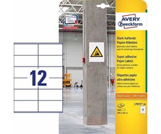 Avery Zweckform etiketės 105mm x 48mm, A4, balta, 12 etikečių, didelis sukibimas, supakuotas 20 vnt., L7875-20, spausdintuvams