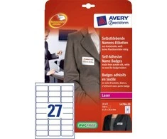 Etiketiniai vardų lipdukai Avery Zweckform, A4, 63,5x29,6mm, 27 etiketės lape, 20 lapų, baltos spalvos