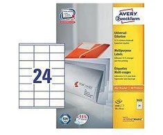 Lipnios etiketės Avery Zweckform, 70x35mm, A4, 24 etiketės lape, 100 lapų, baltos spalvos