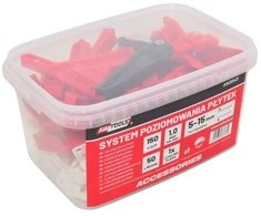 AW-Tools AWTOOLS GATAVINĖ PLYTELIŲ LYGIAVIMO SISTEMA 1,0mm 150+50vnt.+REG. REIKMENYS (GATAVINĖ 5-15mm + PLEIŠTAS + REIKMENYS)