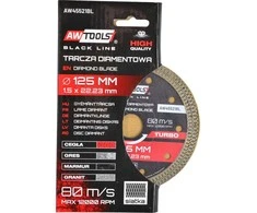 AW-Tools AWTOOLS DEIMANTINIS DISKAS 125×1,5×22,2 / TURBO PLONAS Juodas LINE