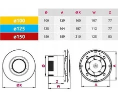 AWENTA Sateo fi150 vonios lubų ventiliatorius 210m3/h 20W 230V baltas Awenta WXS150