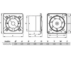 AWENTA Vonios kambario ventiliatorius Trax Awenta WTI125H fi125mm 150m3/h 18W 230V su drėgmės jutikliu ir inox laiko jungikliu