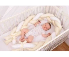 Patalynės komplektas Baby Matex Lovytės apsauga, pintas medvilnės satinas ilgis 200 cm, kūdikio kokonas pagalvė, minkšta lovytės apsaugėlė, vaiko kambario dekoras