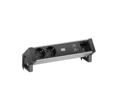 Bachmann DESK2 ALU juoda 2xProtect.USB, kroviklis USB 22 W A&amp;C 1xABD 0,2 m GST18 (19.07.2394)