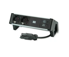 Bachmann DESK2 ALU Juodas 2x gniazdo su uziemieniem USB, USB Charger 22W A&amp;C 0,2m GST18 (937.301)