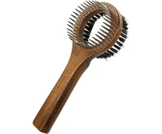 Barry King Išskirtinės dvipusės žiedinės šukos su šepečiu, gyvūnams, buko mediena, plienas, sintetiniai šereliai, matmenys 8,1 x 20,6 cm