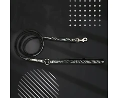 Barry King Šuns pavadėlis, Equilibre, juodas zebras, odinis nikelis, 13 mm / 120 cm