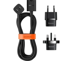 Baseus PowerCombo kabelis/przedłużacz su mini listwą zasilającą 1m juoda (adapter sieciowy EU i UK)(PSMN000301) (187753444)