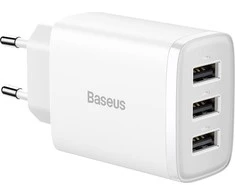 Baseus kompaktiškas greitas įkroviklis, 3x USB, 17W - baltas