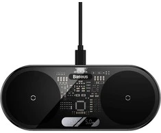 Dual Qi belaidis įkroviklis Baseus Digital LED Ekranas 20W
