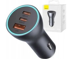 Baseus Automobilinis įkroviklis 12-24V 65W USB + 2xUSB-C QC4+ PD3.0, pilkas