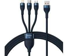 Baseus Flash Series 3in1 USB laidas USB-C + micro USB + Lightning 100W 1.2m - Mėlynas