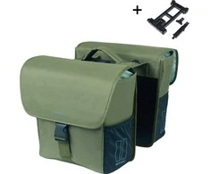 BASIL GO DOUBLE BAG dėtuvės, MIK su tvirtinimo adapteriu, 32L, tamsiai žalia (NAUJIENA 2025 m.)