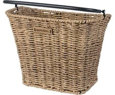 Basil BASIL BREMEN RATTAN LOOK BE / KF rotango krepšelis + BASIL BASEASY krepšelio tvirtinimo plokštė + KLICKFIX ADAPTER PLATE sistema, skirta tvirtinimui prie vairo stulpo ir vairo, nuimama (be laikiklio) (NAUJIENA)