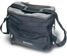 Basil Vairaračio krepšys su MALI HANDLEBAR BAG 8L, laikiklis Velcro, neperšlampamas poliesteris, juodas (BAS-16010)