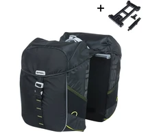 Basil Dviejų dalių dviračio bagažinės krepšys BASIL MILES DOUBLE PANNIER BAG MIK 34L, MIK sistema (paruošta naudoti), 100 % atsparus vandeniui, juoda su lime