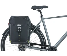 Basil Dviejų dalių dviračio bagažinės krepšys BASIL MILES DOUBLE PANNIER BAG MIK 34L, MIK sistema (paruošta naudoti), 100 % atsparus vandeniui, juoda su lime
