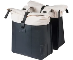 Basil Dviejų dalių sakwa, tvirtinama prie bagažinės BASIL CLOVE DOUBLE PANNIER BAG 28-35L, Universal Bridge System, nebalinta balta/juoda