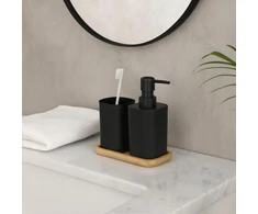 Bathroom Solutions Vonios aksesuarų rinkinys su muilo dozatoriumi, juodas, 3 dalių