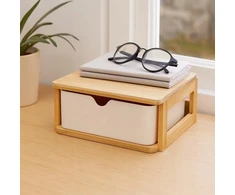 Bathroom Solutions Bamboo Organizatorius su stalčiumi VAKKO, bambukas ir melaminas, 19,5 x 14,8 cm